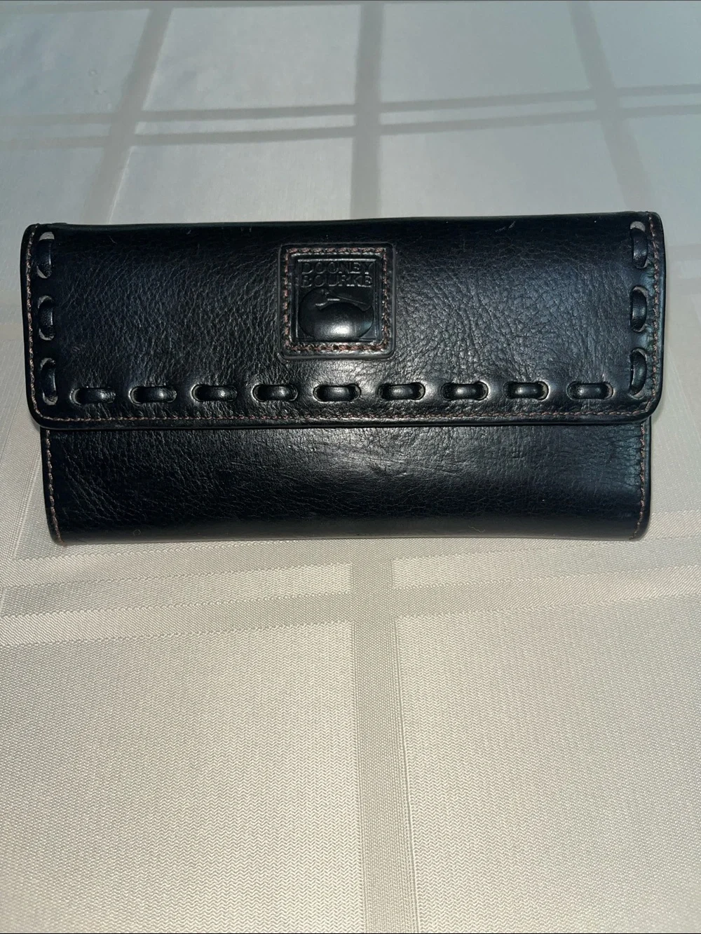 Dooney & Bourke Black Leather Key & Card Holder with Whipstitch Trim